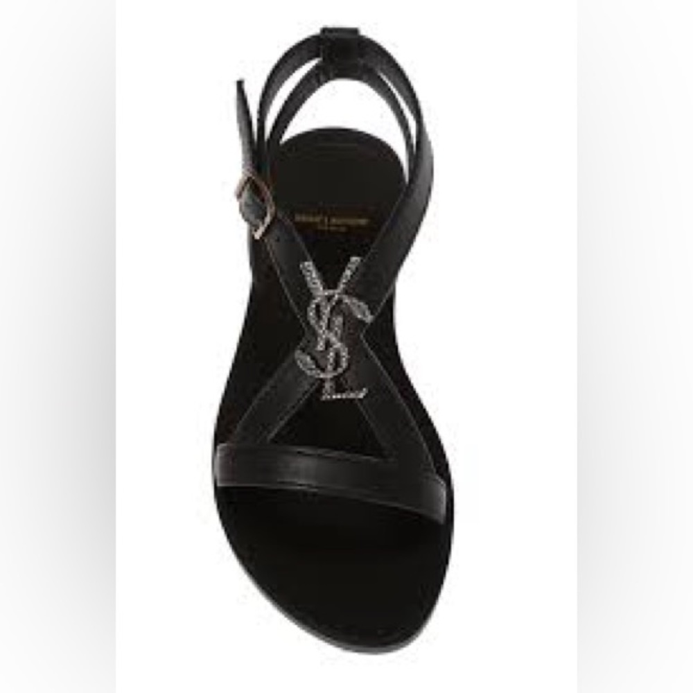 SAINT LAURENT Joson Pallad O Black Sandals sz 38.5